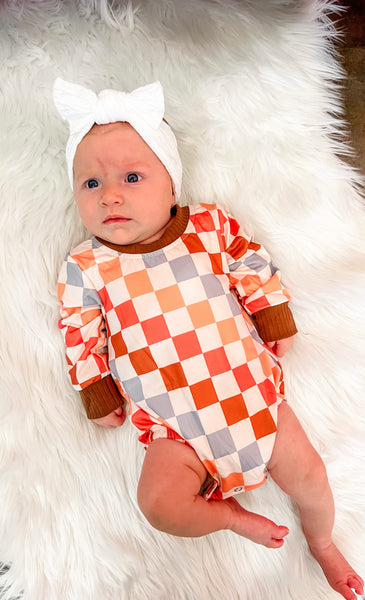 Checkered Long Sleeve Bubble Romper